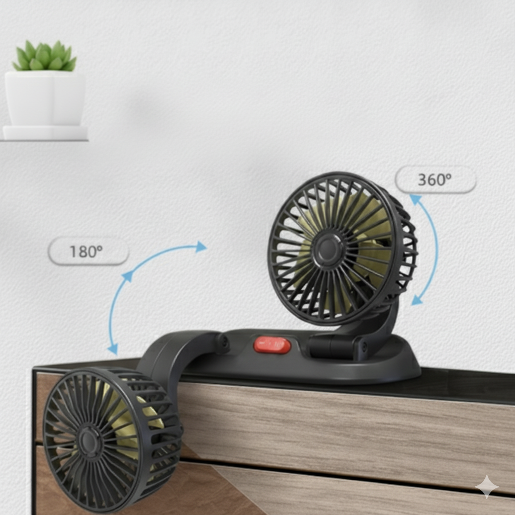 Automatisk ventilator med to hoveder - USB- eller cigartænderstrømforsyning