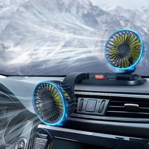 Automatisk ventilator med to hoveder - USB- eller cigartænderstrømforsyning