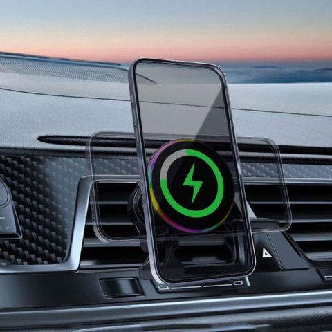 Podpora telefonu do auta – Bezdrátové nabíjení a LED osvětlení 