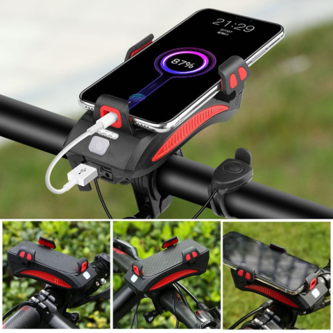 Multifunktionel cykel lampe – telefonholder og horn 