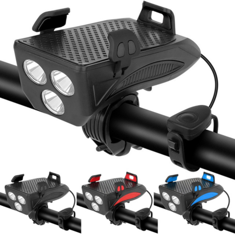 Multifunktionel cykel lampe – telefonholder og horn 