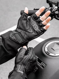 Rukavice na motorku s polovičními prsty z PU kůže – Retro biker styl & prodyšné léto 