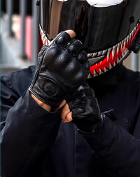 Rukavice na motorku s polovičními prsty z PU kůže – Retro biker styl & prodyšné léto 