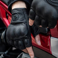 Rukavice na motorku s polovičními prsty z PU kůže – Retro biker styl & prodyšné léto 